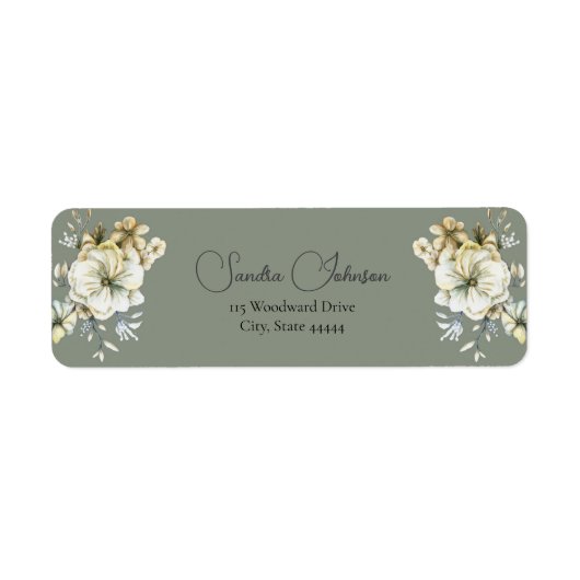 Étiquette de mariage florale vert sauge (Devant)