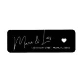 Étiquette de mariage noir blanc à cœur de script é (Devant)