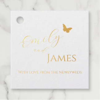 Étiquette de mariage papillon en feuille d'or