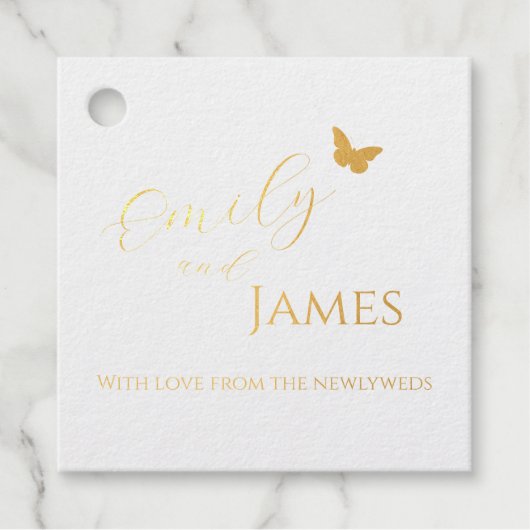 Étiquette de mariage papillon en feuille d'or (Devant)