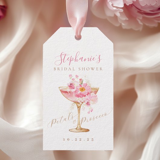 Étiquette de Mariage Pink Gold Petals Prosecco