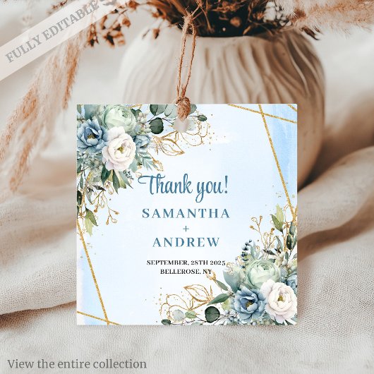 Étiquette de mariage romantique poussiéreuse bleu