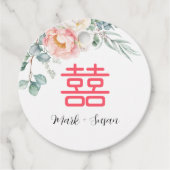 Étiquette de mariage ronde Peony Double Happiness (Devant)