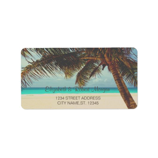 Étiquette de mariage tropicale de plage, palmier (Devant)