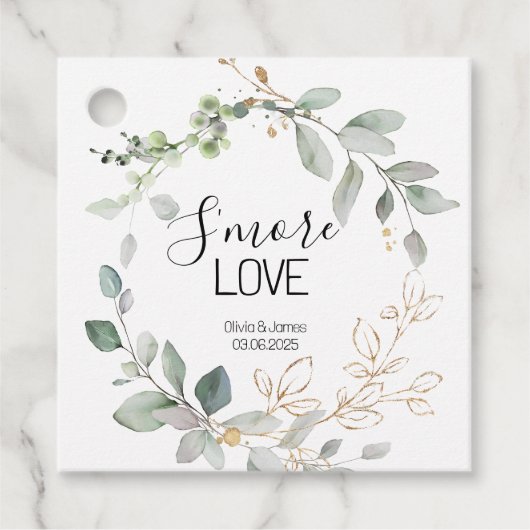 Étiquette de mariage vert forêt pour S'more d'amou (Devant)