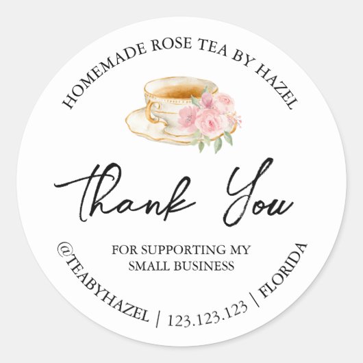 Étiquette de Merci de thé Rose maison simple (Devant)