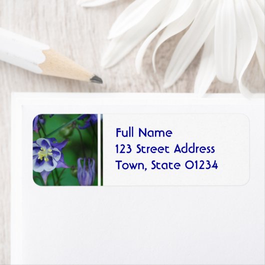 Étiquette de messagerie à colonnes bleu et blanc (En situation)