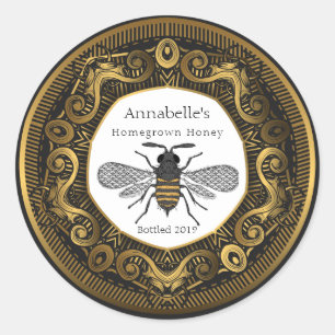 Étiquette de miel à cadre or élégant