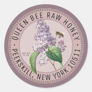 Étiquette de miel avec abeille et Lilac Flower ros