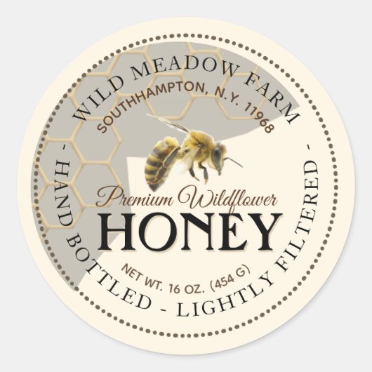 Étiquette de miel avec peigne de miel et abeille (Devant)