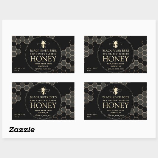 Étiquette de miel avec peigne de miel et abeille s (Feuille)