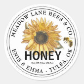 Étiquette de miel blanc avec tournesol et abeille  (Devant)