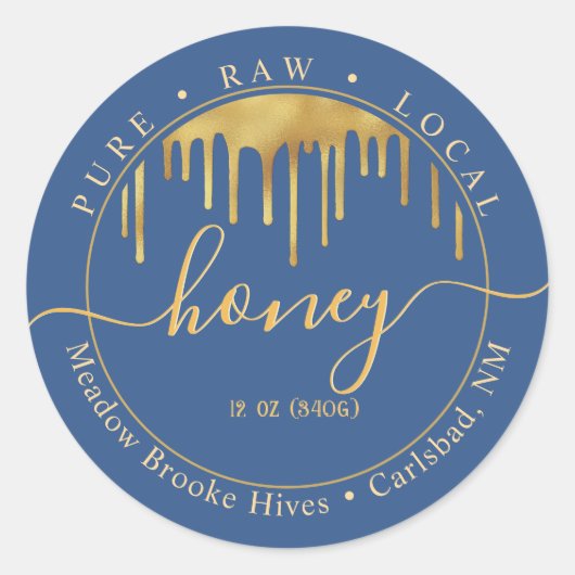 Étiquette de miel bleu Lavoirs dorés et police déc (Devant)