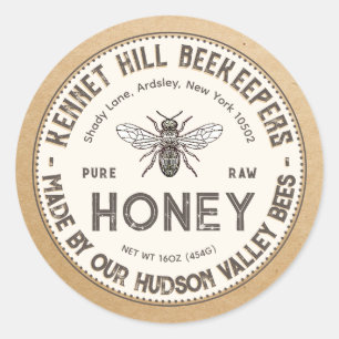 Étiquette de miel cru pur Kraft French Bee