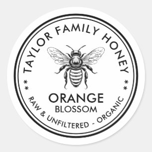 étiquette de miel de fleur d'oranger avec abeille