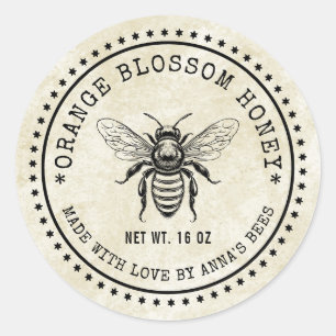 Étiquette de miel de fleur d'oranger avec abeille 