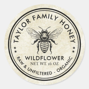 Étiquette de miel de fleur sauvage avec abeille à