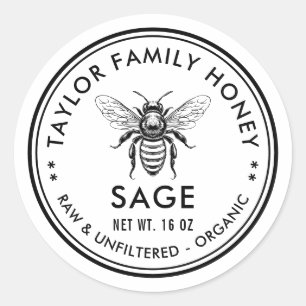 Étiquette de miel de sauge avec abeille à miel