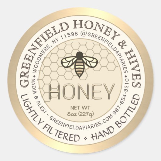 Étiquette de miel d'or et d'ivoire avec peigne de  (Devant)