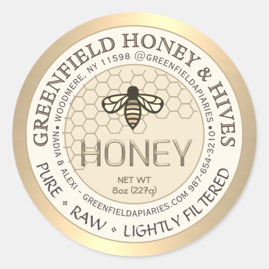 Étiquette de miel d'or et d'ivoire avec peigne de  (Devant)