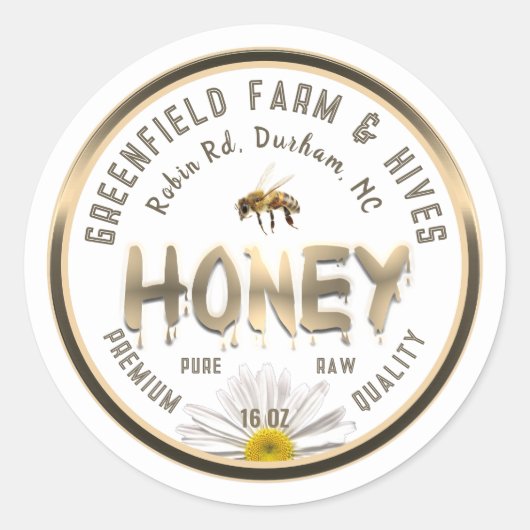 Étiquette de miel doré métallisé fleur de margueri (Devant)