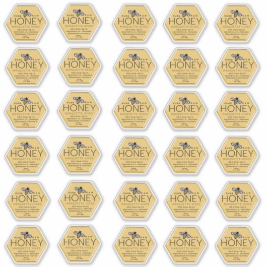Étiquette de miel en forme d'hexagone avec abeille (Devant)