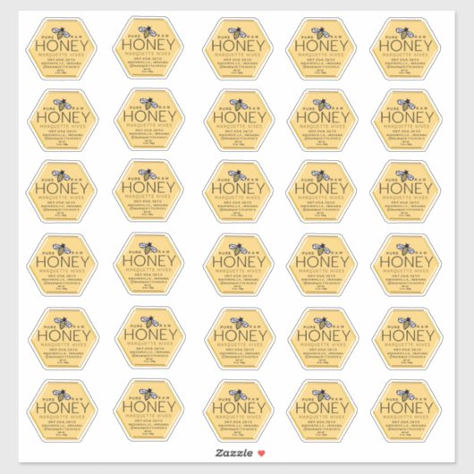 Étiquette de miel en forme d'hexagone avec abeille (Feuille)