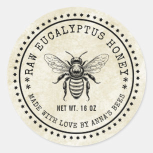 Étiquette de miel Eucalyptus avec abeille couleur