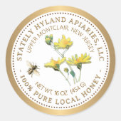 Étiquette de miel Fleur jaune Abeille et bordure d (Devant)