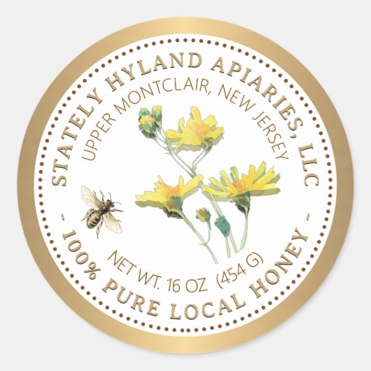Étiquette de miel Fleur jaune Abeille et bordure d (Devant)
