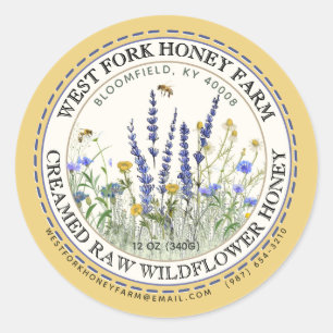 Étiquette de miel Fleur sauvage avec abeilles