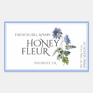Étiquette de miel Fleur sauvage bleu (Date de réco