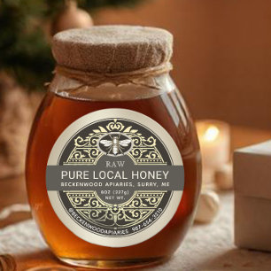 Étiquette de miel français orné avec Heraldic Bee 