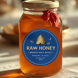 Étiquette de miel Gold Skep avec abeilles Dotée Bo