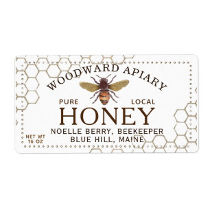 étiquette de miel hexagonale 340g avec abeille à m