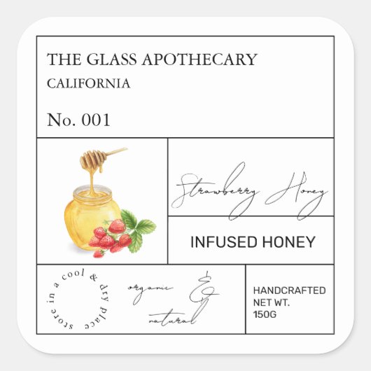 Étiquette de miel infusé à la fraise d'Apothecary (Devant)