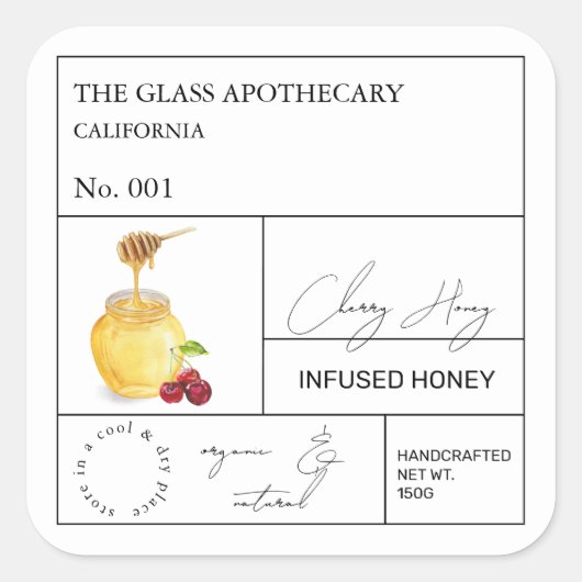 Étiquette de miel infusé de cerisier d'Apothecary (Devant)
