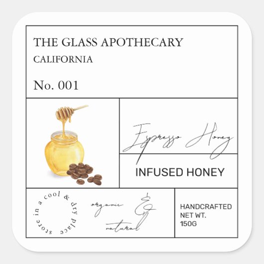 Étiquette de miel infusé d'Espresso au café d'Apot (Devant)