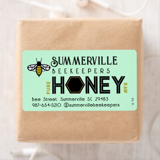 Étiquette de miel moderne avec frontière Hexagon e (En situation)