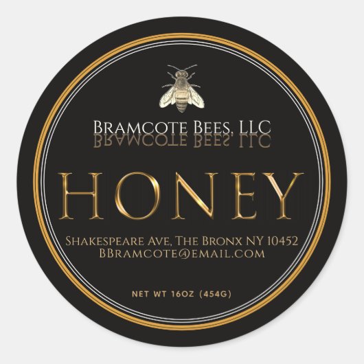 Étiquette de miel noir Métallo Vintage abeille  (Devant)