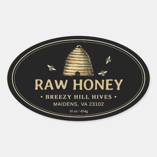 Étiquette de miel noir Skep Abees double bordure (Devant)