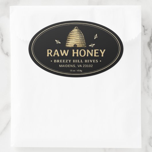 Étiquette de miel noir Skep Abees double bordure (Sac)
