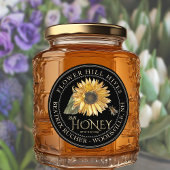 Étiquette de miel noir Tournesol et texte d'or mét