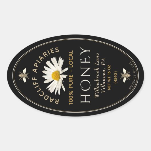 Étiquette de miel ovale avec abeilles héraldiques  (Devant)