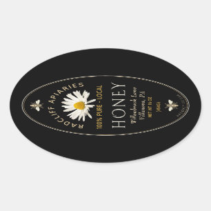 Étiquette de miel ovale avec abeilles héraldiques 