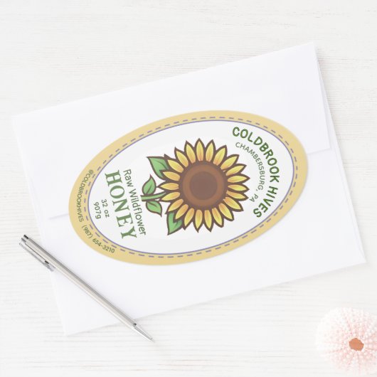 Étiquette de miel ovale en pot Queenline au soleil (Enveloppe)