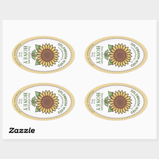 Étiquette de miel ovale en pot Queenline au soleil (Feuille)