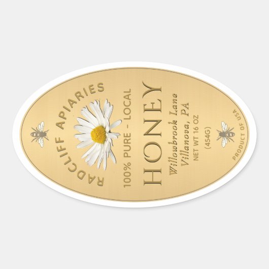 Étiquette de miel ovale or aux abeilles héraldique (Devant)