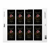 Étiquette de miel pur noir et or avec Rose (Feuille entière)