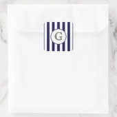 Étiquette de monogramme blanc rond rayé bleu marin (Sac)